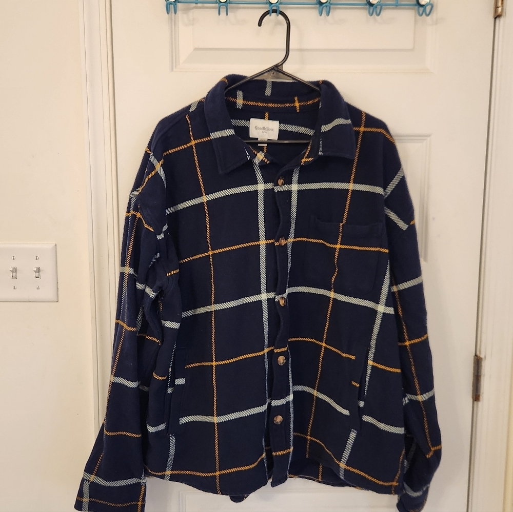 Goodfellow Blue Plaid Mens Button Up Heavy Weight Flannel‎ Size XXL #JJ975